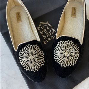 Birdies Black and Gold Embroidered Flats